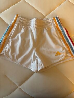 Adidas White Athletic Shorts w/ Color Stripe – Girls Size 10-12